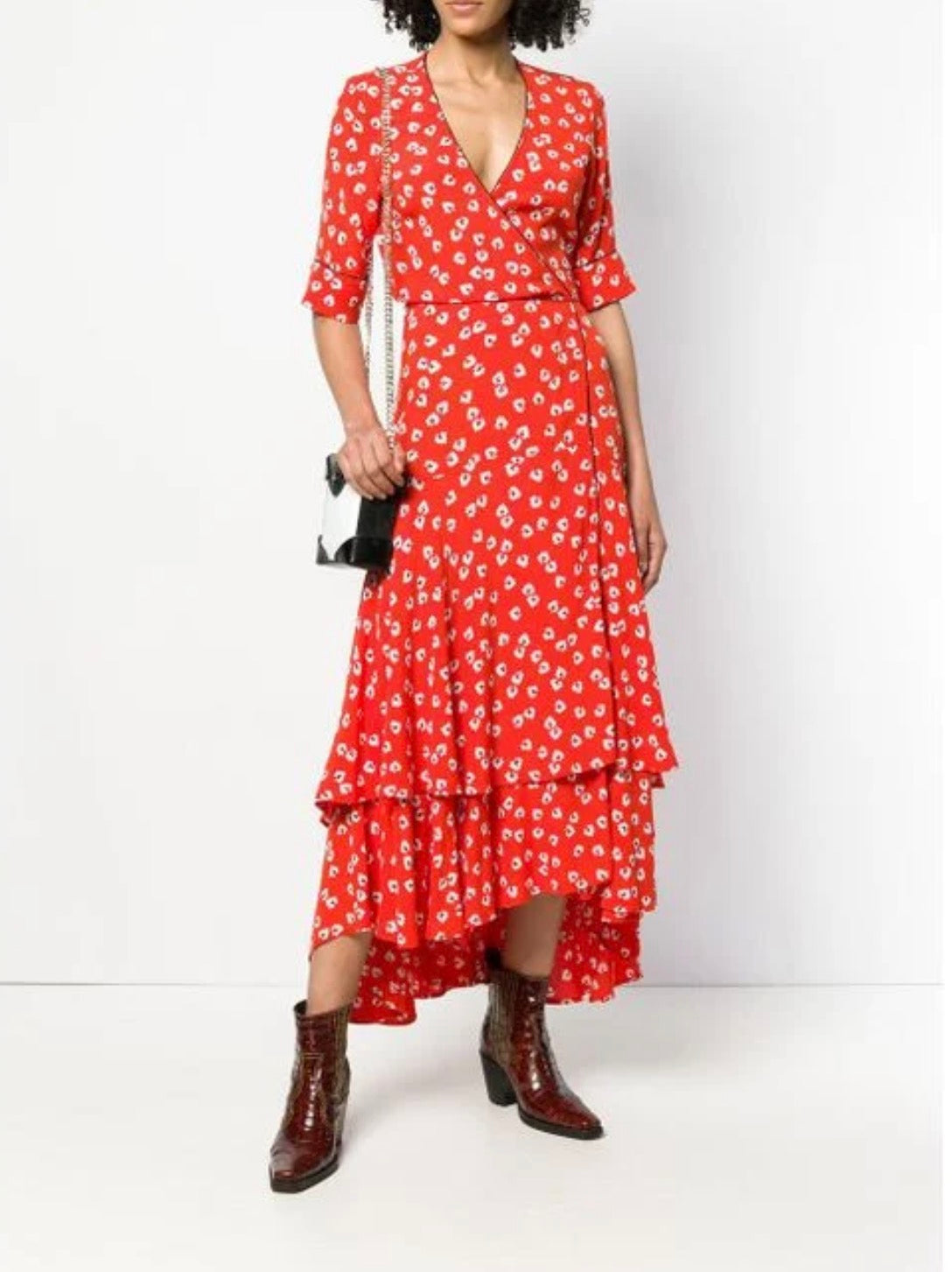 Ganni Red Floral Wrap Maxi Dress UK 12