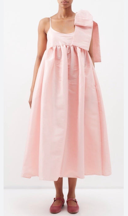 Kika Vargas Pink Bow Taffeta Dress XS