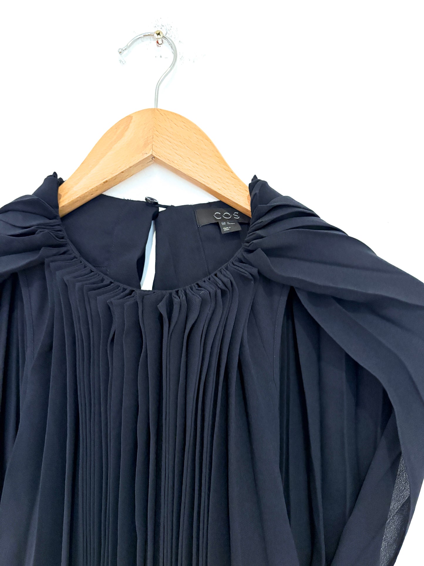 COS Navy Pleated Midi Dress UK 8