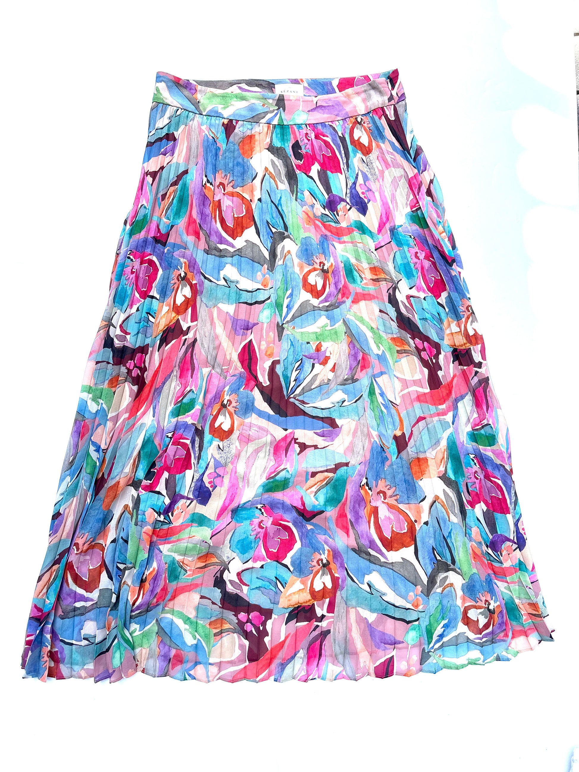 sezane dilo abstract floral print midi skirt