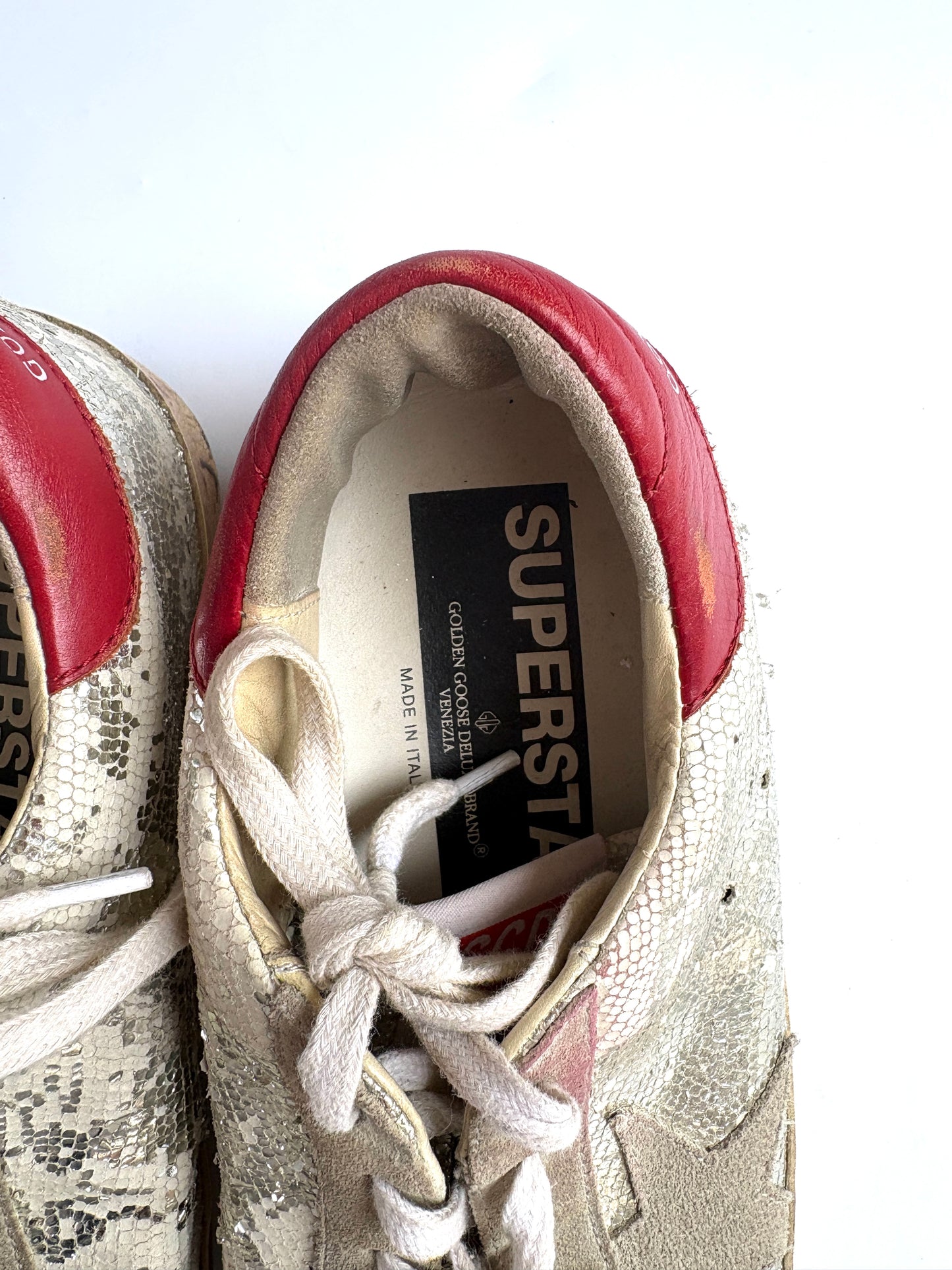 Golden Goose Deluxe Brand Super Star Silver Glitter Sneakers UK 5