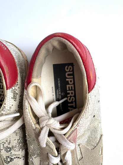 Golden Goose Deluxe Brand Super Star Silver Glitter Sneakers UK 5