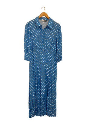 Rixo Izzy Pleated Polka Dot Dress UK 12