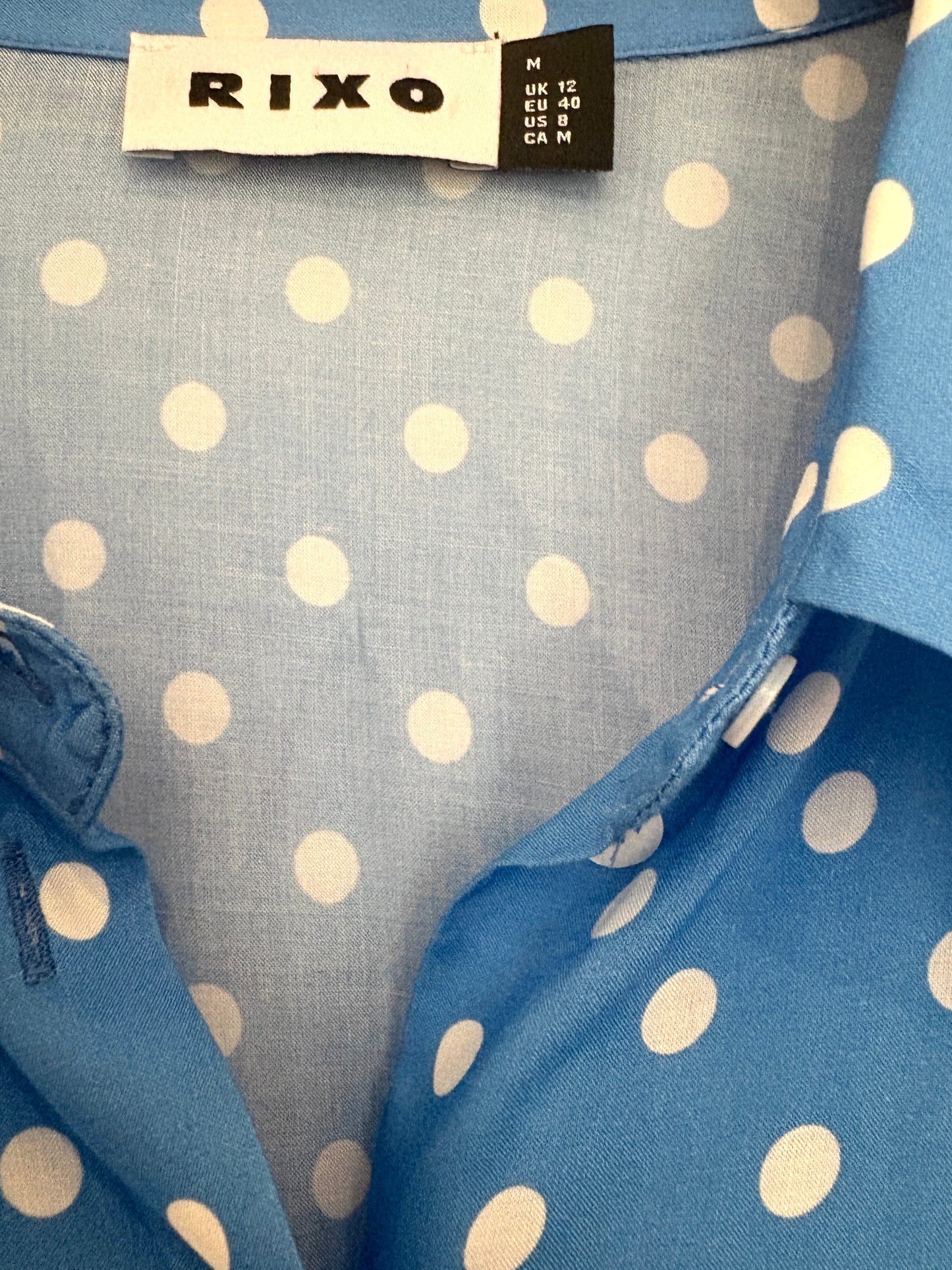 Rixo Izzy Pleated Polka Dot Dress UK 12