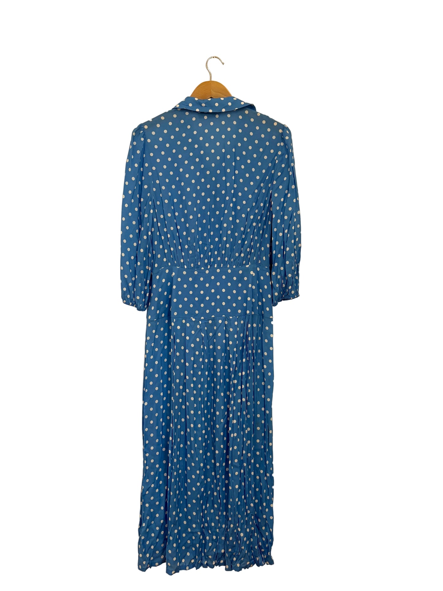 Rixo Izzy Pleated Polka Dot Dress UK 12