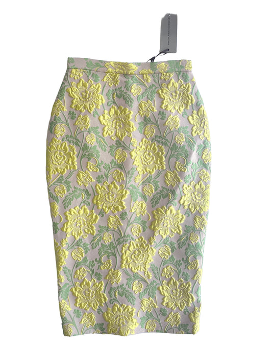 Ermanno Scervino floral jacquard skirt featuring a vibrant yellow and green pattern against a white base