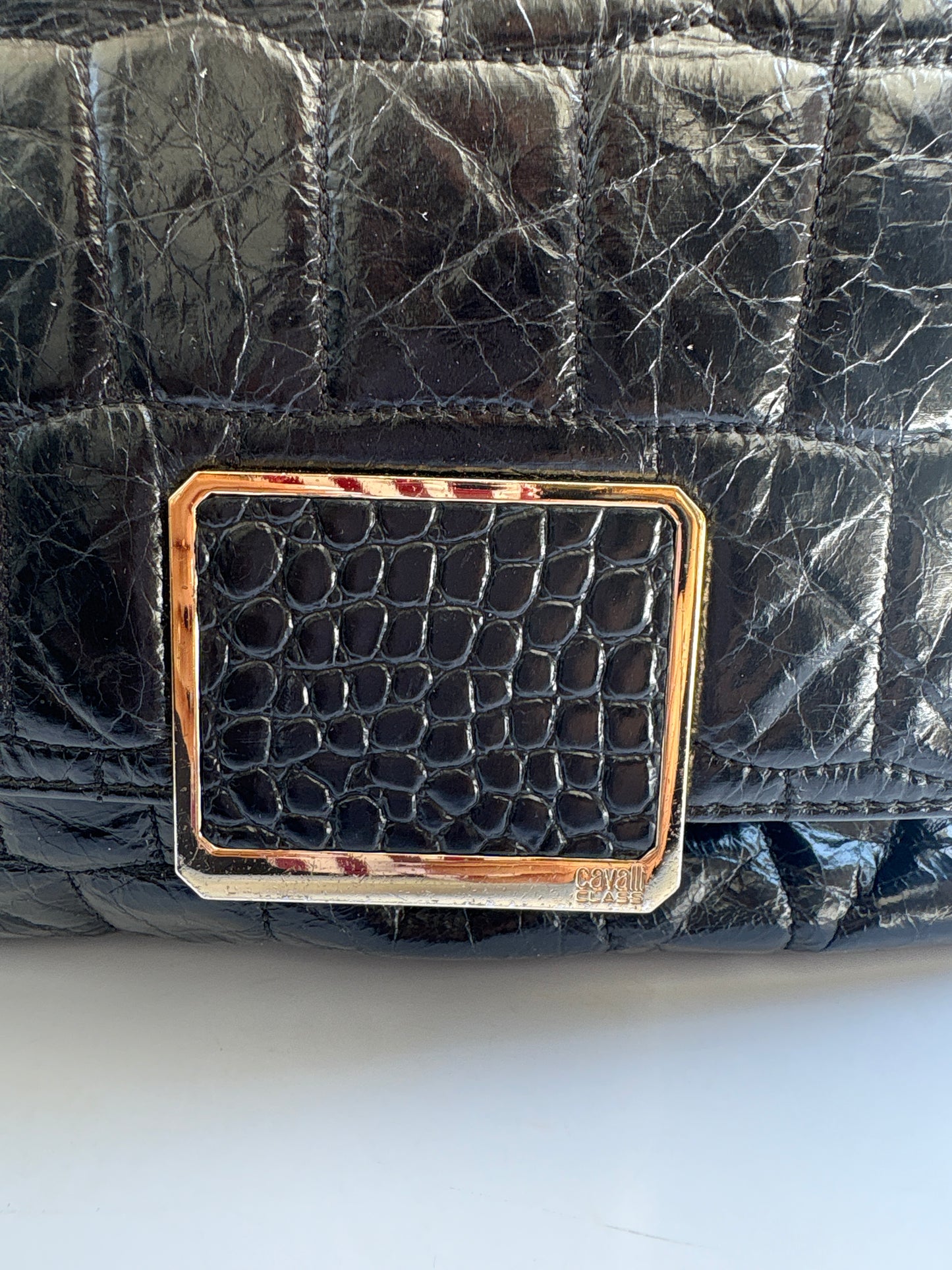 Class Cavalli Croc Leather Shoulder Bag