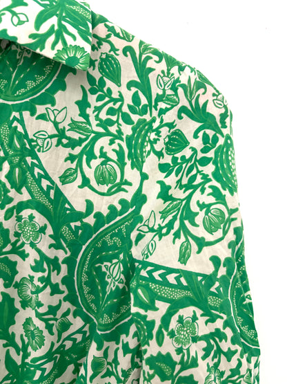 Zara Green Print Cotton Belted Dress XS