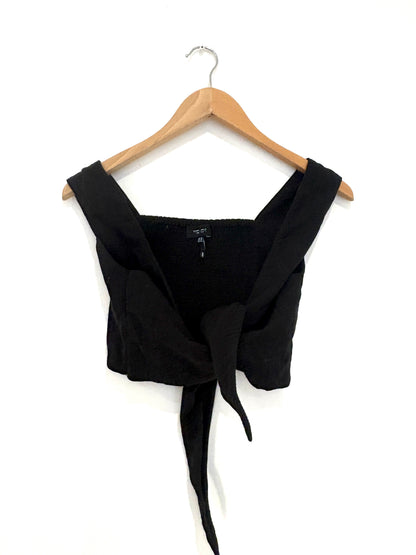 Me+Em Black Cheesecloth Tie Front Crop Top 