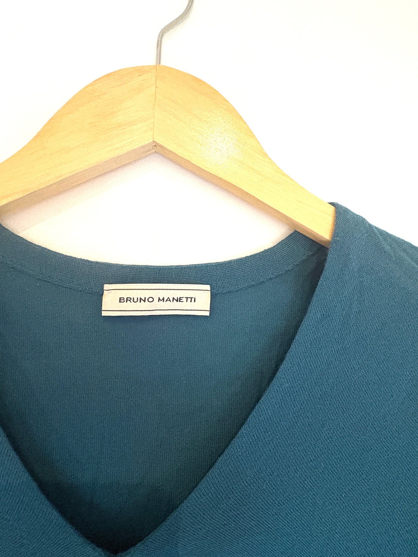 Bruno Manetti Fine Knit Teal Wool Jumper S