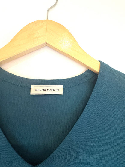 Bruno Manetti Fine Knit Teal Wool Jumper S