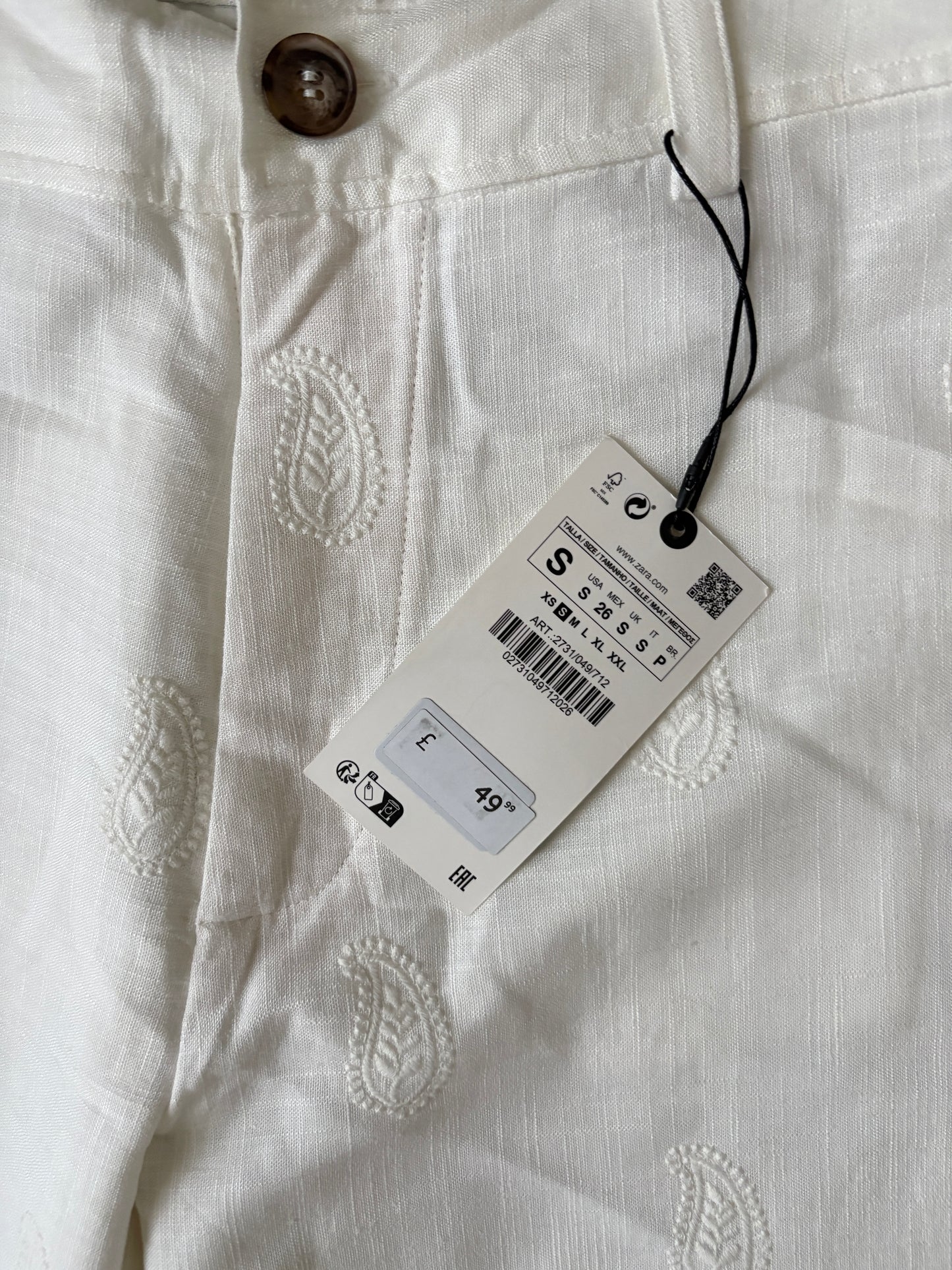 New With Tags Zara Paisley Linen Blend Trousers S
