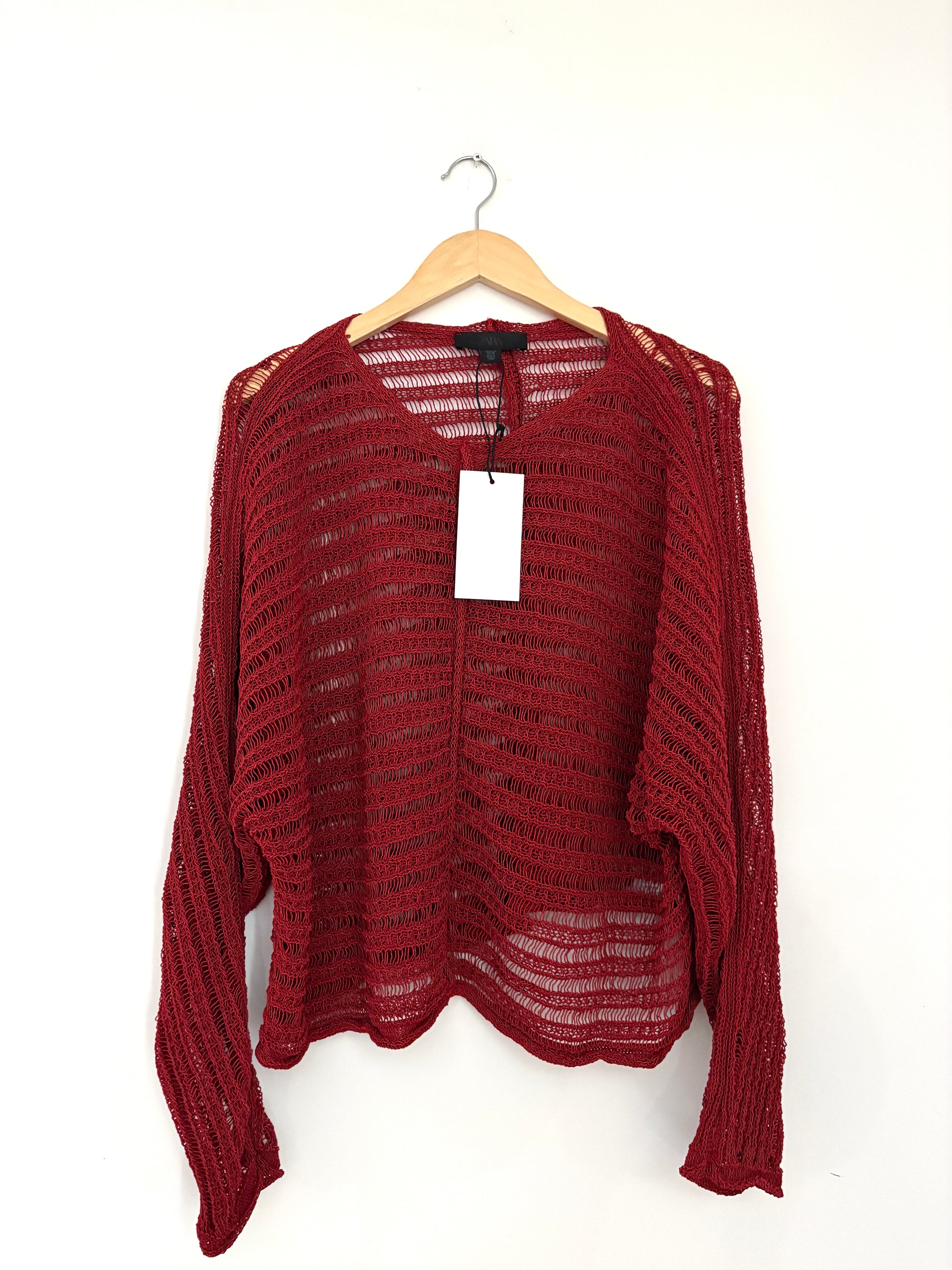 Zara burgundy knit pointelle oversized knit