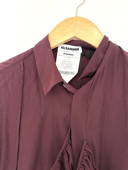 New With Tags Jil Sander Silk Ruffle Trim Blouse UK 6