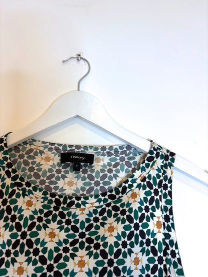 Theory Print Silk Twill Racer Top XS