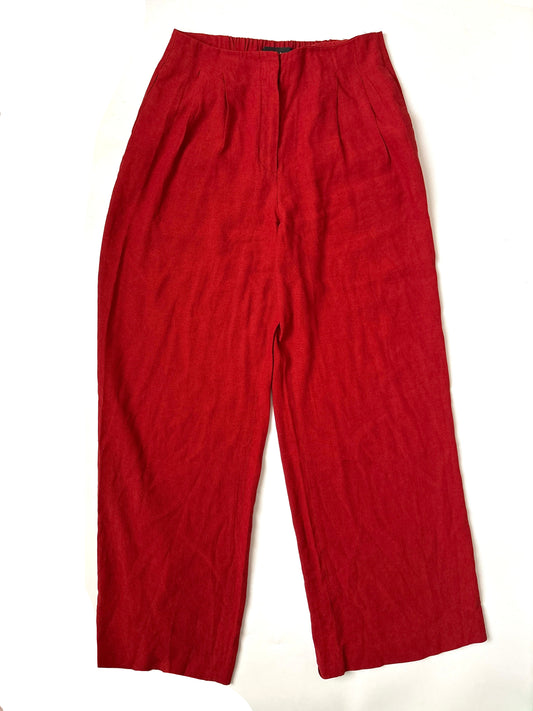 Massimo Dutti Linen Blend Red Trousers