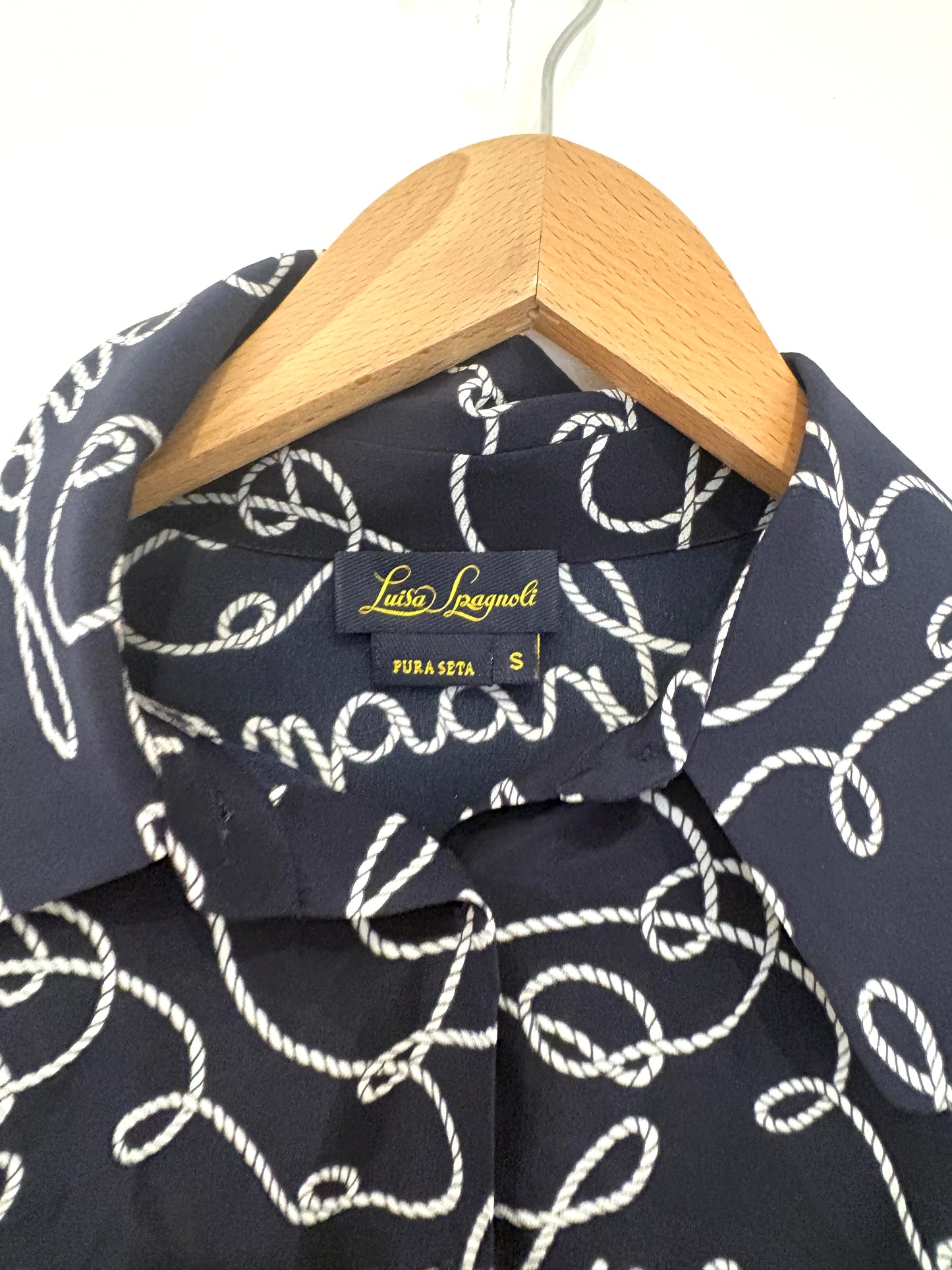 Luisa Spagnoli Dark Navy Silk Logo Shirt S