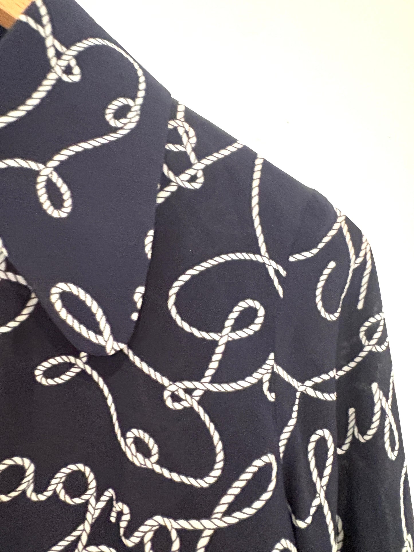 Luisa Spagnoli Dark Navy Silk Logo Shirt S