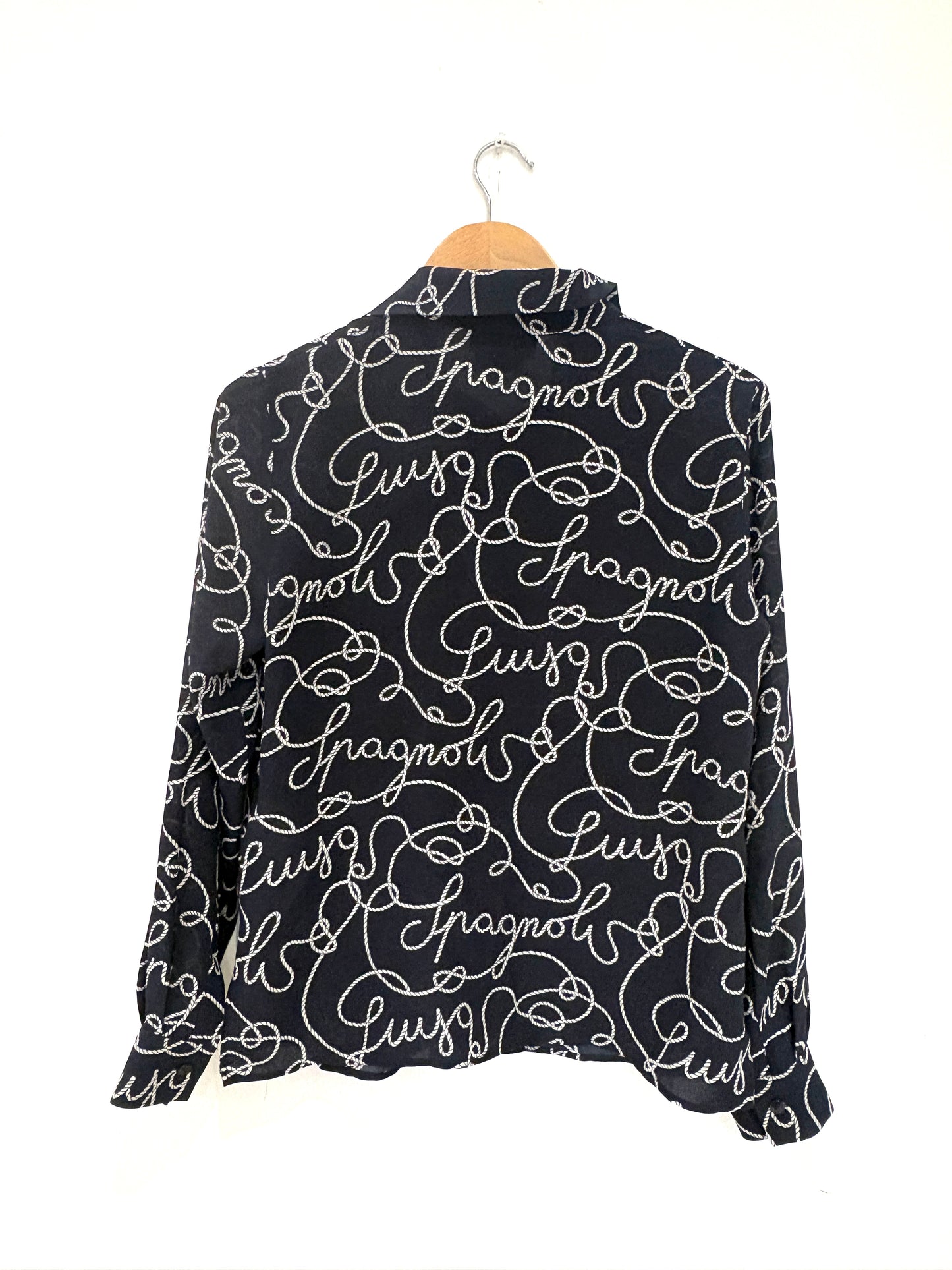 Luisa Spagnoli Dark Navy Silk Logo Shirt S