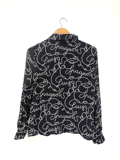 Luisa Spagnoli Dark Navy Silk Logo Shirt S