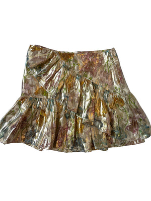 Hayley Menzies Silk Frill Metallic Layered Skirt S