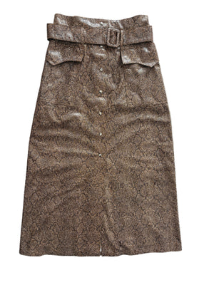 New With Tags Nanushka Brown Snake Vegan Leather Aarohi Skirt L