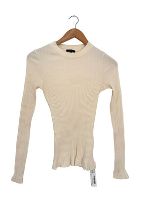 Massimo Dutti Cream Cotton Ribbed Top S