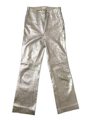 Arket Silver Leather Flare Trousers UK 6
