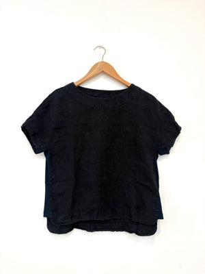 White Company Navy Linen Tee UK 6