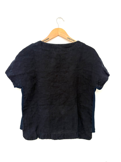 White Company Navy Linen Tee UK 6