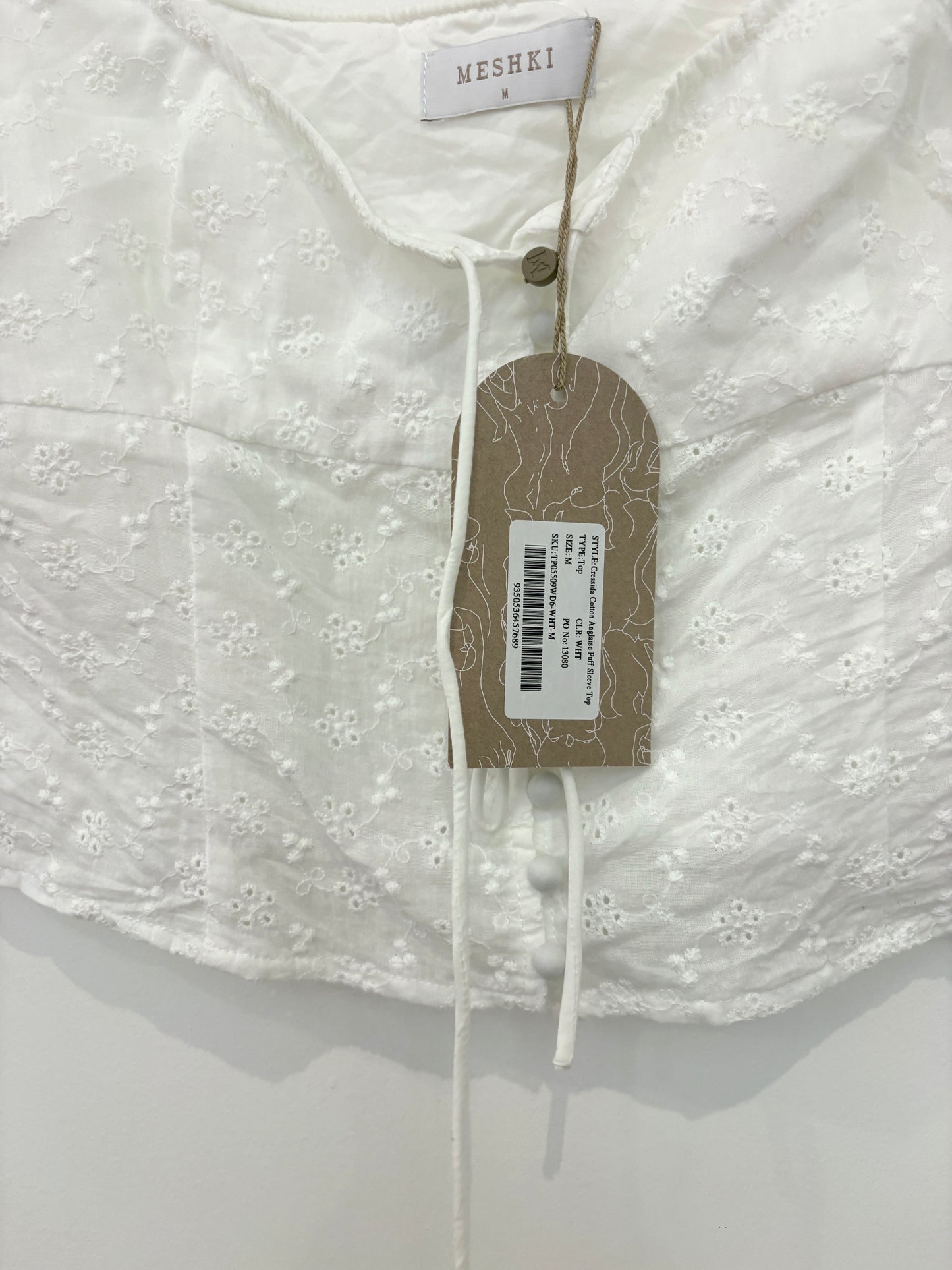 New With Tags Meshki White Cotton Top M