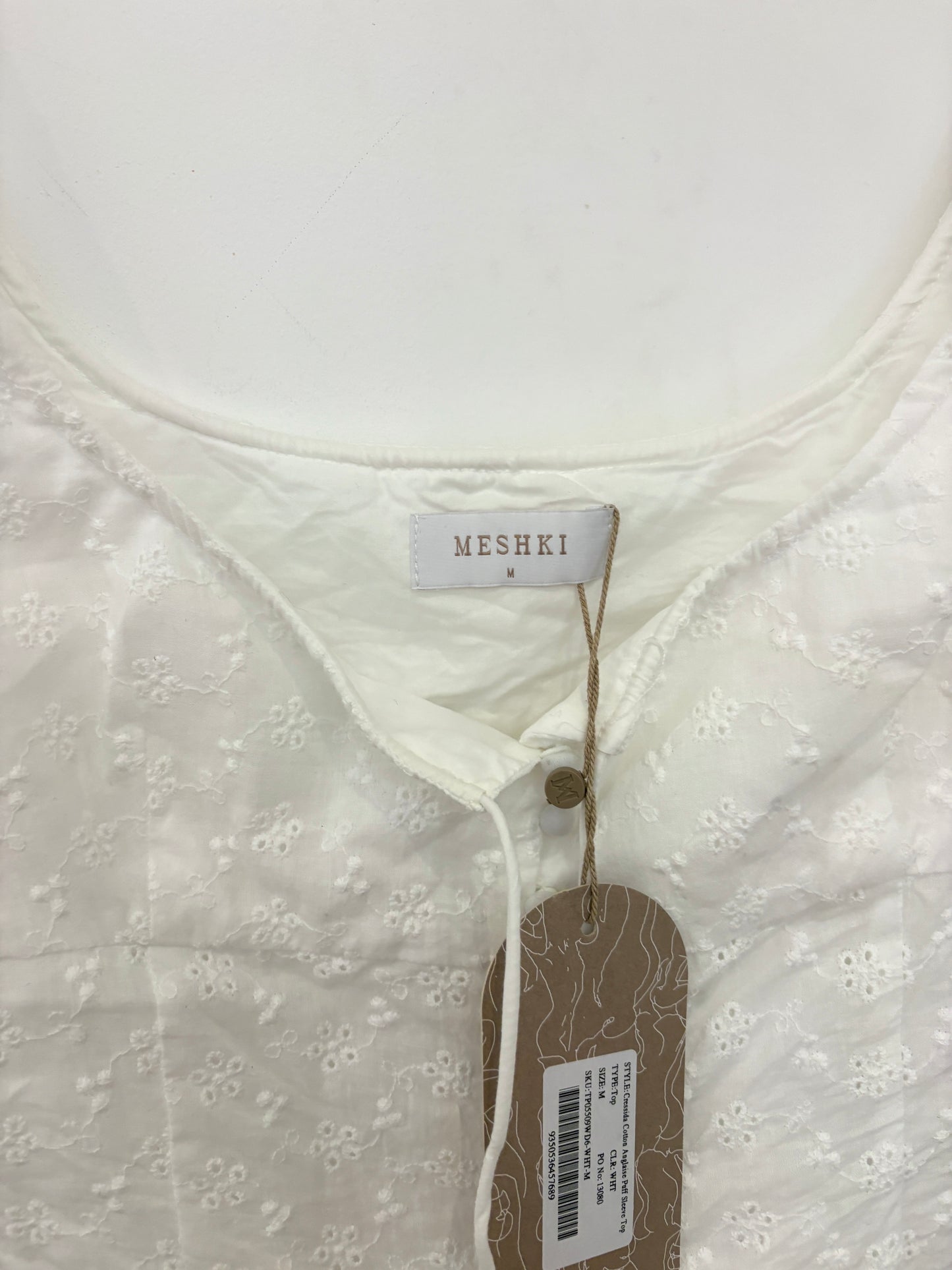 New With Tags Meshki White Cotton Top M