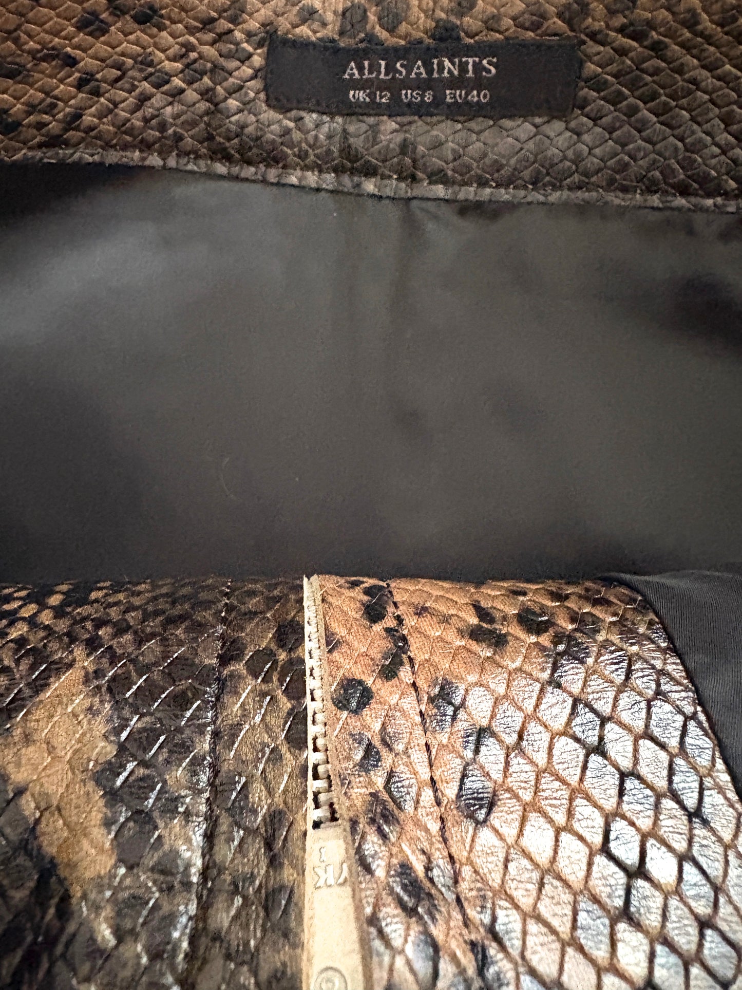All Saints Leather Snake Print Mini Skirt UK 12