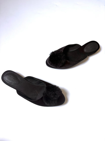 & Other Stories Black Fluffy Pom Pom Slippers UK 4