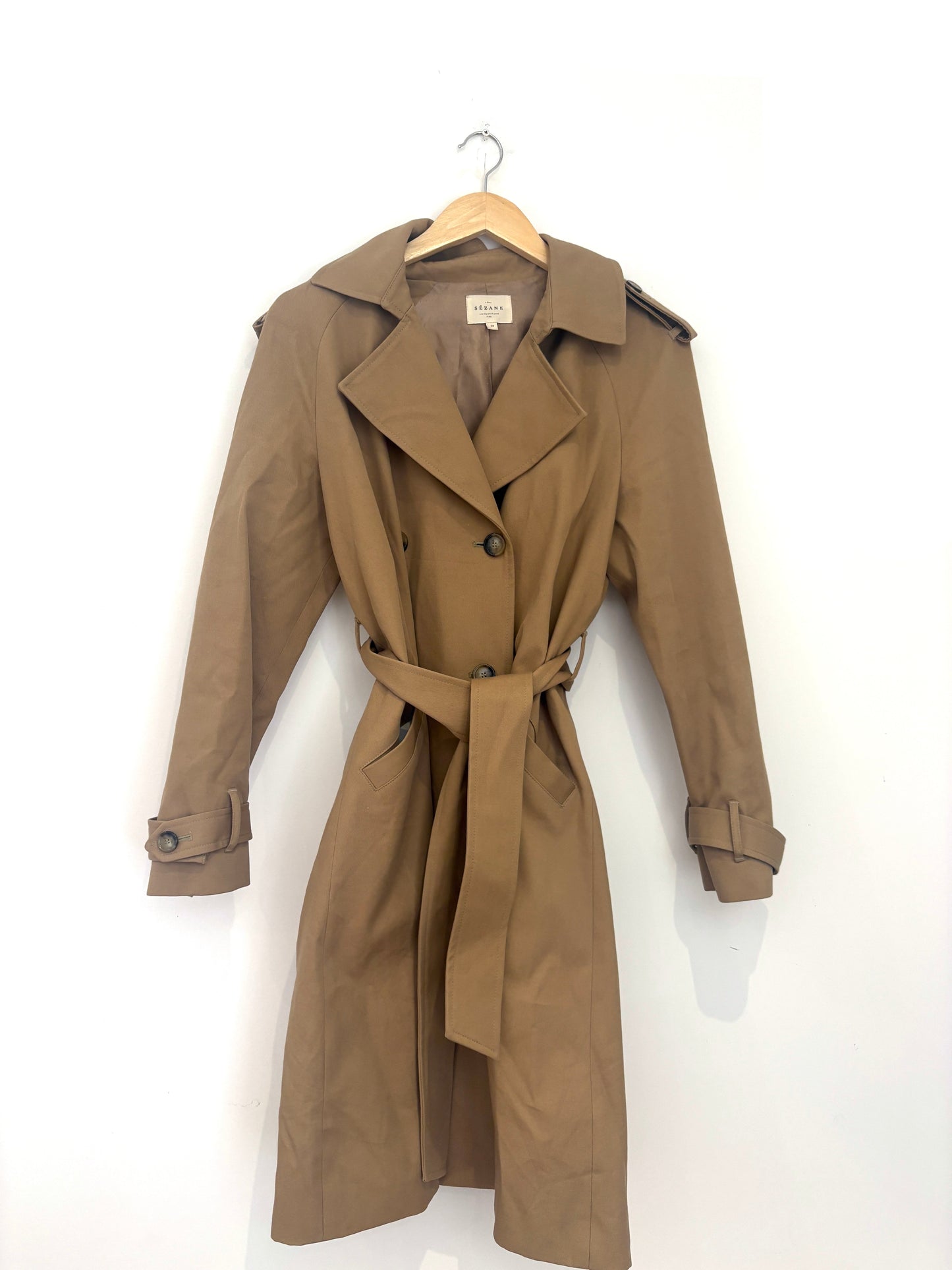 Sezane SCOtt camel trench coat