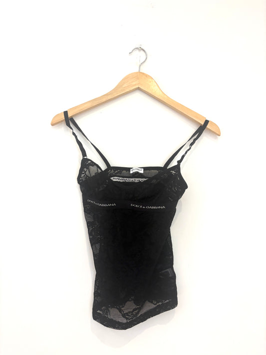 Vintage Dolce & Gabbana black sheer lace camisole