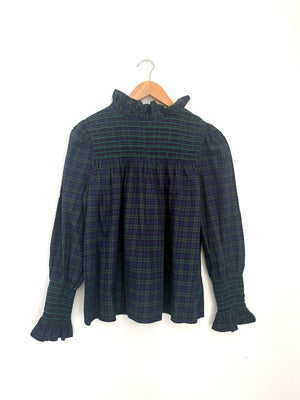 Maria de la Orden Smocked Check Blouse M