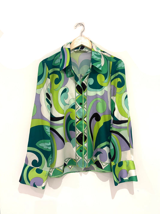 zara green print shirt