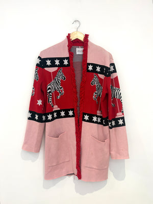 Hayley Menzies Pink and Red Zebra Cotton Jacquard Cardigan S