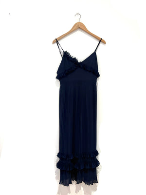 Foxiedox Navy Pleat Midi Dress UK 10