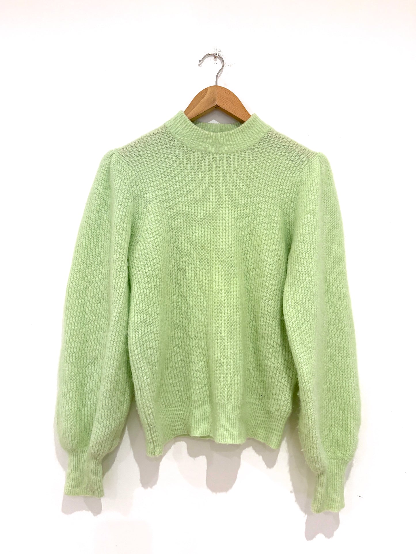 Ganni Green Balloon Sleeve Wool and Alpaca Jumper