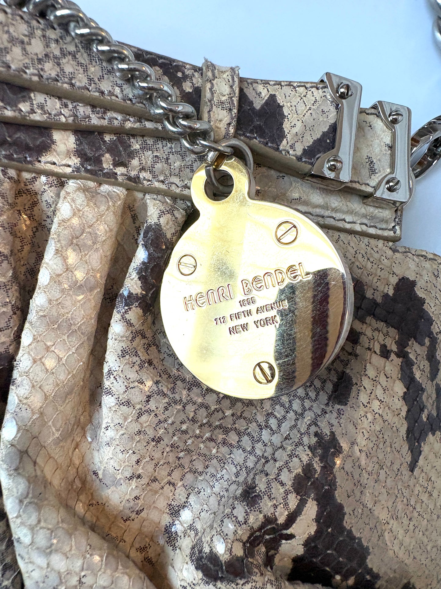 Henri Bendel Snake Print Leather Shoulder Bag
