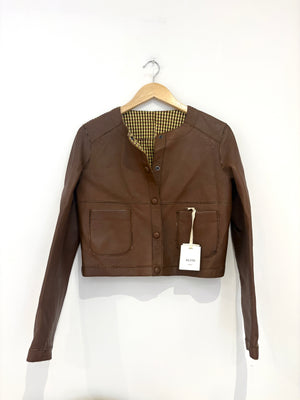 New With Tags Alysi Brown Leather Reversible Jacket UK 8