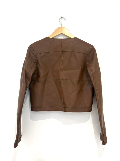 New With Tags Alysi Brown Leather Reversible Jacket UK 8