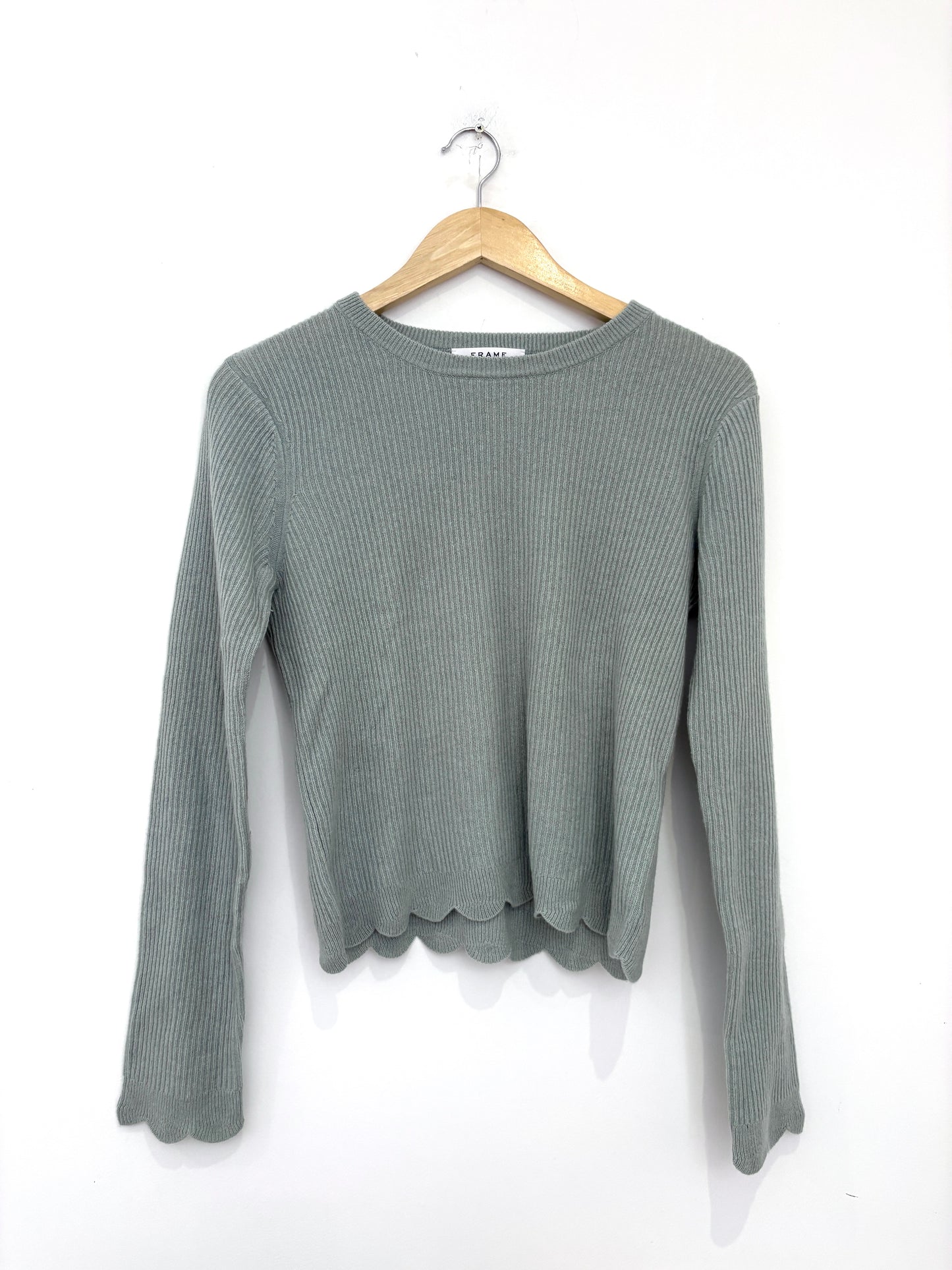 Frame Wool sage green knit with scalloped hemline M