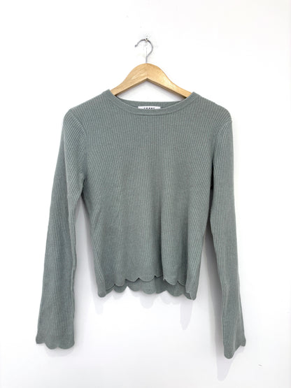 Frame Wool sage green knit with scalloped hemline M