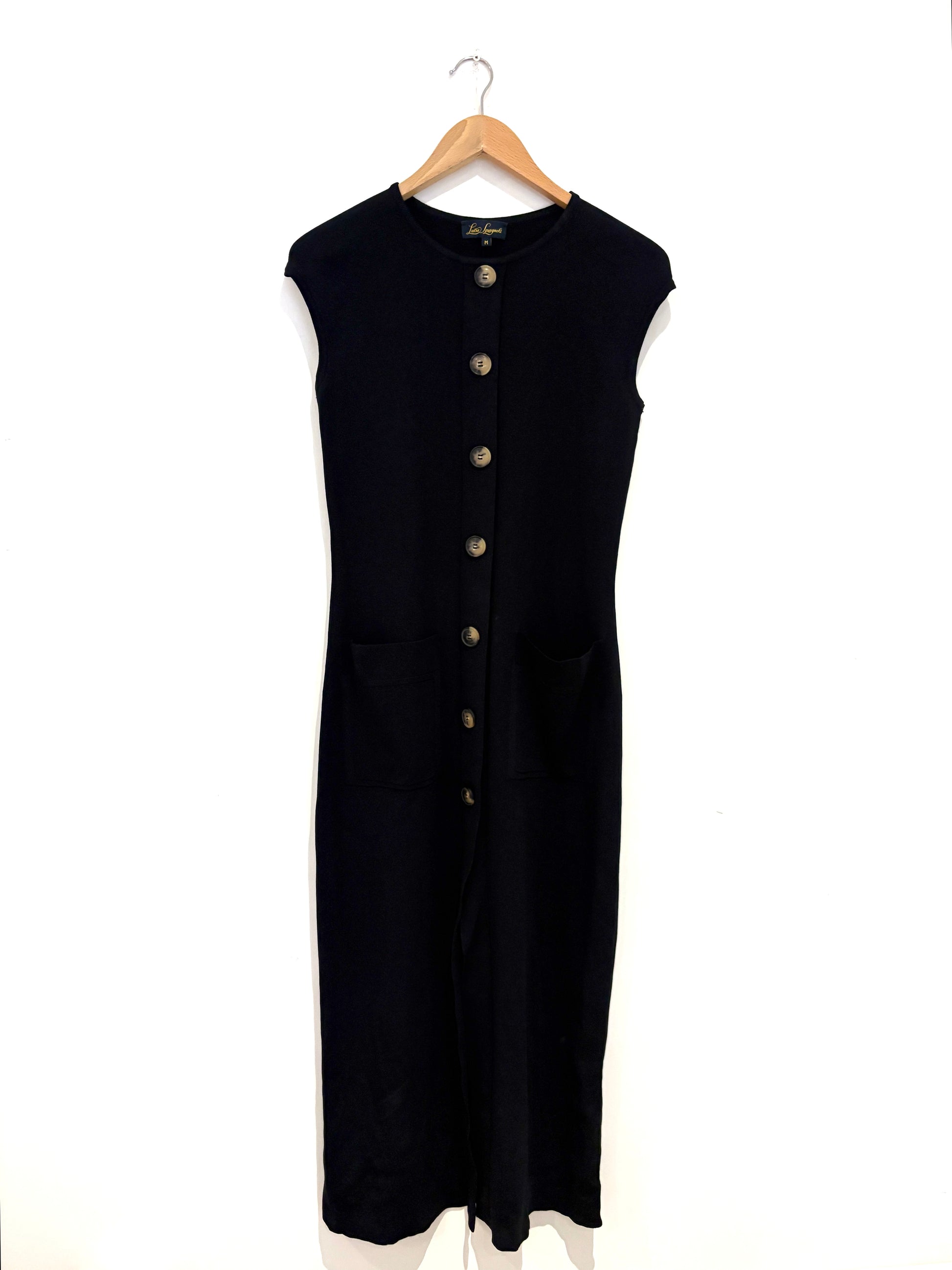 luisa spagnoli black knit buttoned dress m