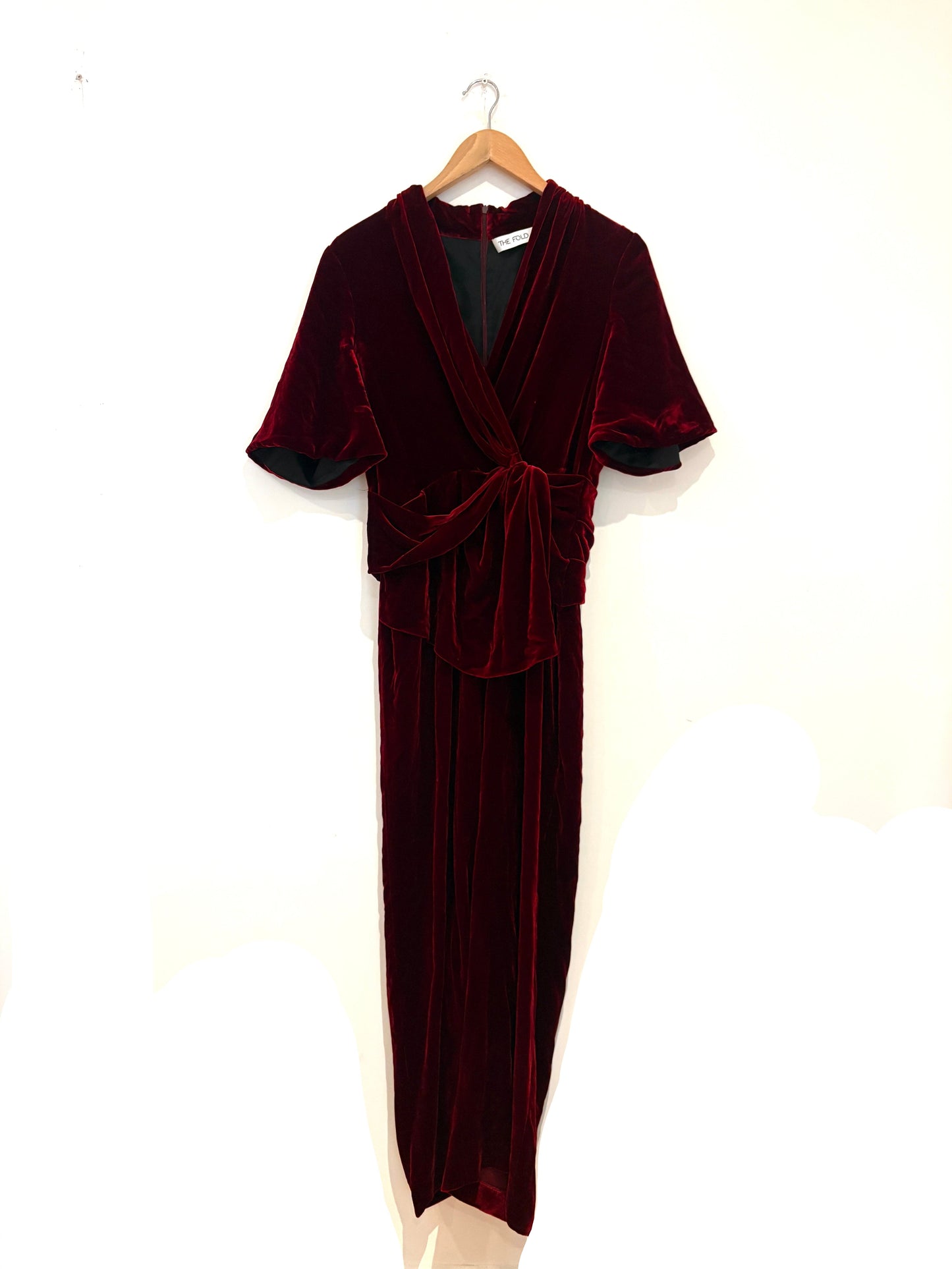 The Fold Red Velvet front twist jumpsuit