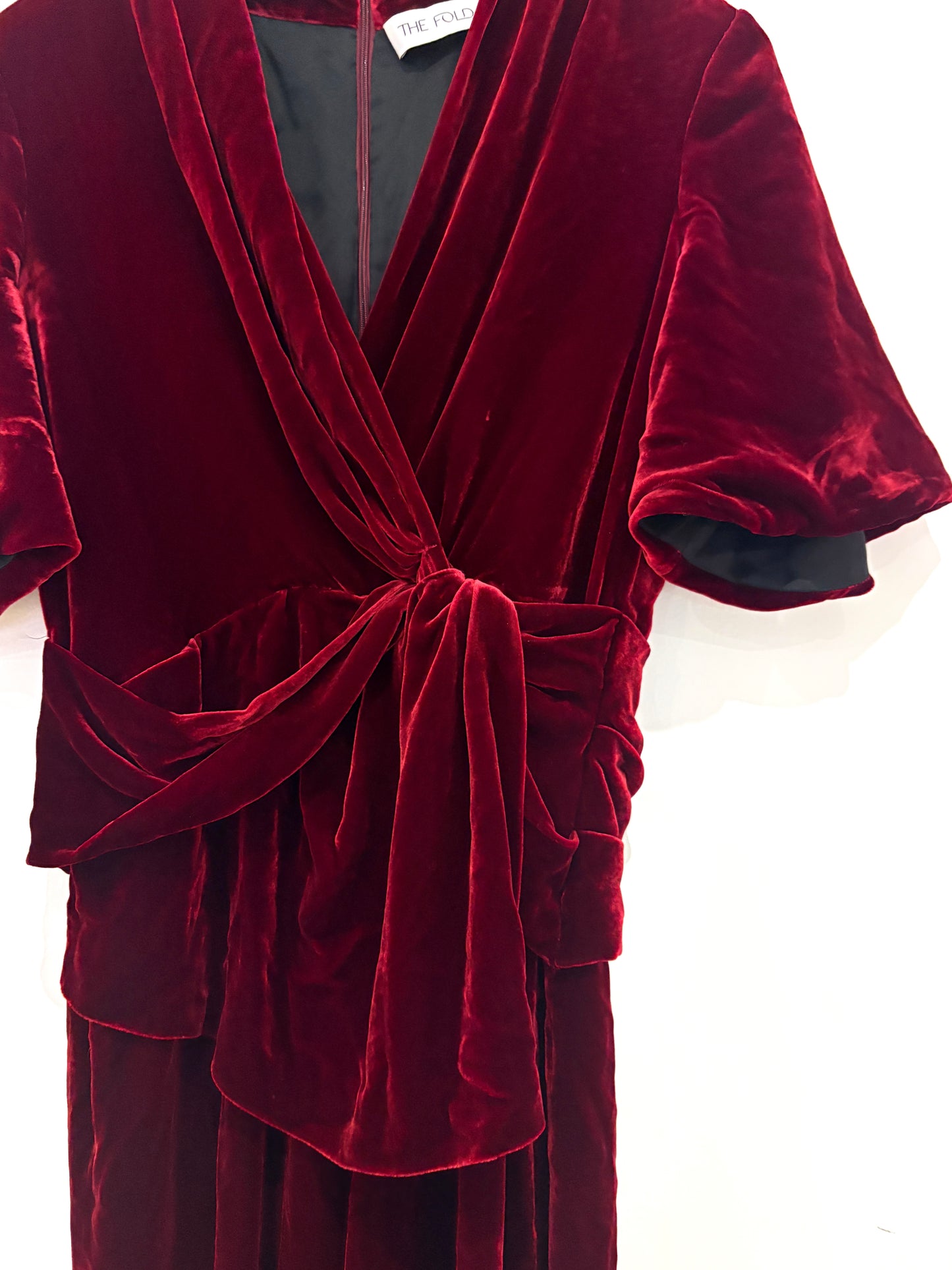 The Fold Red Velvet Front Twist Jumpsuit UK 12