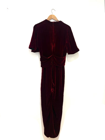 The Fold Red Velvet Front Twist Jumpsuit UK 12